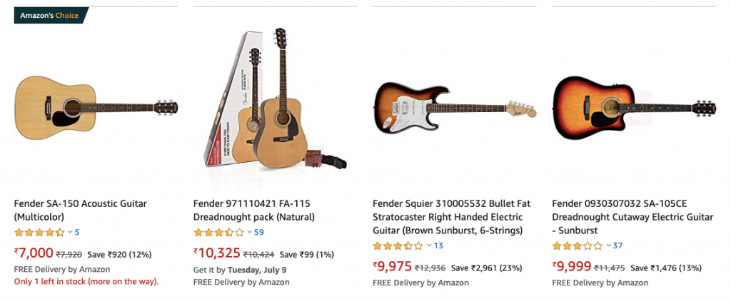 Fender Guitars Amazon India 1024x419 - The 5 Best Guitar Brands in India (2022)