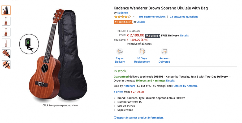 Kadence Best Selling Ukulele Amazon India 1024x520 - The 5 Best Guitar Brands in India (2022)